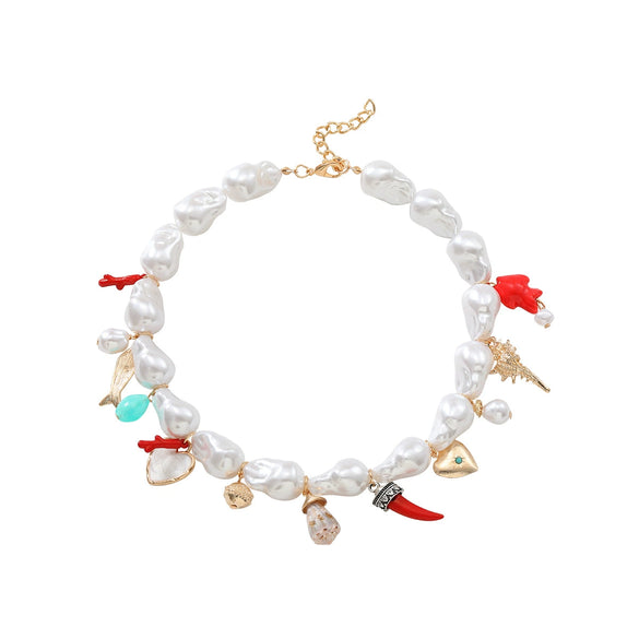 Women's Multilayer Retro Necklace With Imitation Pearls Alloy Heart And Fish Pendant Handmade In Geometric Animal Zodiac Style