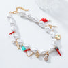 Women's Multilayer Retro Necklace With Imitation Pearls Alloy Heart And Fish Pendant Handmade In Geometric Animal Zodiac Style