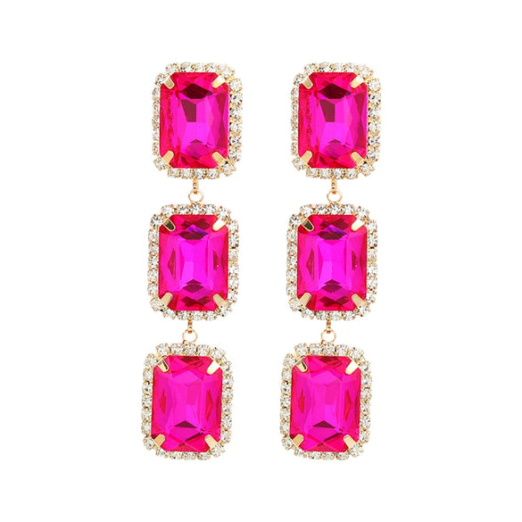 Women's Multilayer Square Alloy Glass Diamond Exaggerated Geometric Earrings