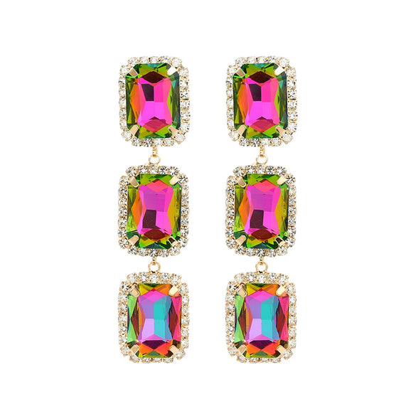 Women's Multilayer Square Alloy Glass Diamond Exaggerated Geometric Earrings
