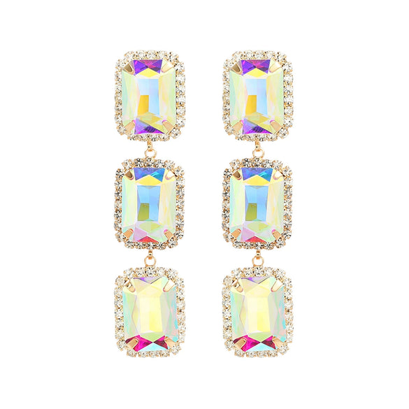 Women's Multilayer Square Alloy Glass Diamond Exaggerated Geometric Earrings