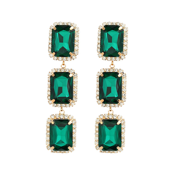 Women's Multilayer Square Alloy Glass Diamond Exaggerated Geometric Earrings