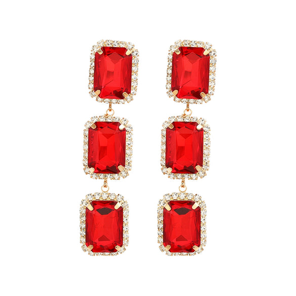 Women's Multilayer Square Alloy Glass Diamond Exaggerated Geometric Earrings
