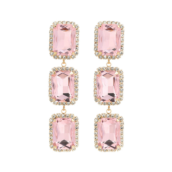 Women's Multilayer Square Alloy Glass Diamond Exaggerated Geometric Earrings