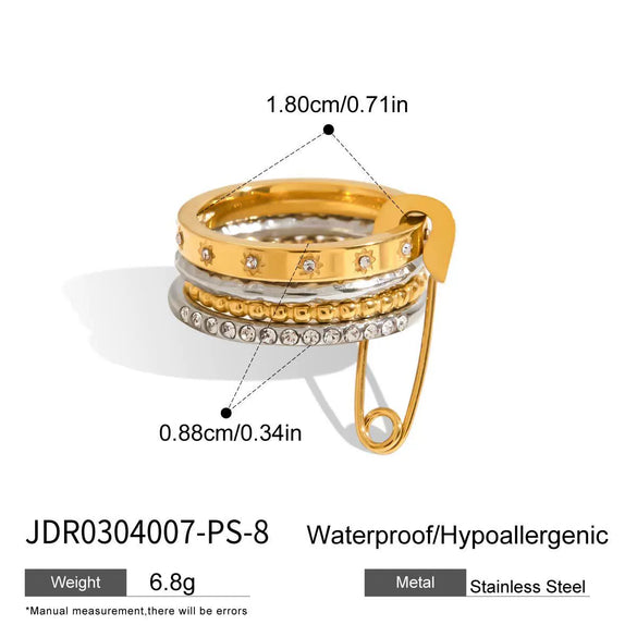 Women's Multilayer Stainless Steel Geometric Ring Electroplated With Zircon Highend Jewelry