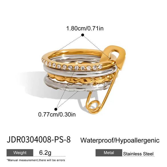 Women's Multilayer Stainless Steel Geometric Ring Electroplated With Zircon Highend Jewelry
