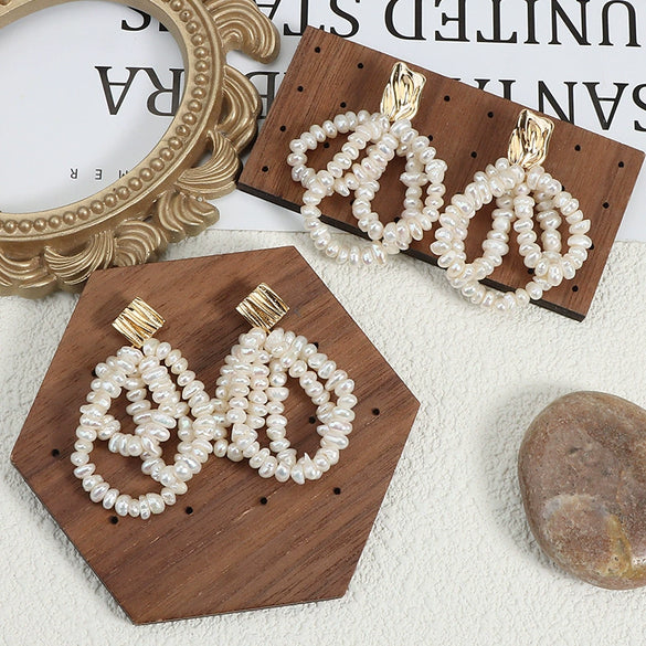 Women's Multilayer Tassel Earrings Freshwater Pearl 925 Silver Needle Copper Inlay Baroque Round Oblate Style