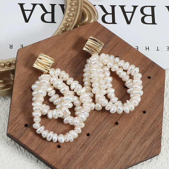 Women's Multilayer Tassel Earrings Freshwater Pearl 925 Silver Needle Copper Inlay Baroque Round Oblate Style