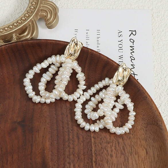 Women's Multilayer Tassel Earrings Freshwater Pearl 925 Silver Needle Copper Inlay Baroque Round Oblate Style