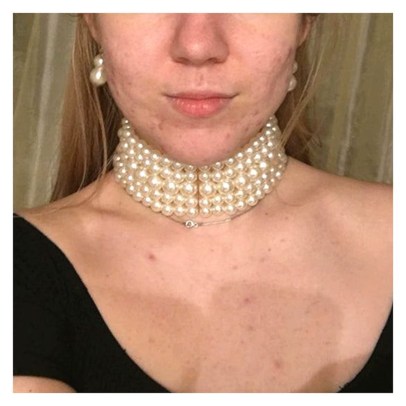 Women's Multilayered Collar Necklace Set Jewelry Imitation Pearl Snake Bone Chain Geometric French Retro Pearlescent Treatment