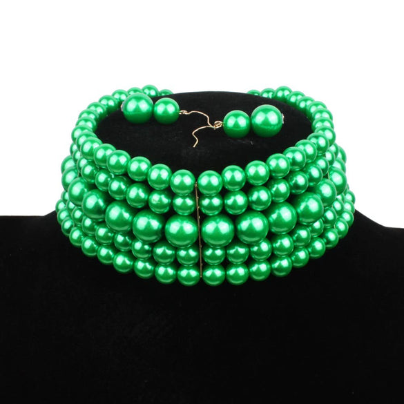 Women's Multilayered Collar Necklace Set Jewelry Imitation Pearl Snake Bone Chain Geometric French Retro Pearlescent Treatment