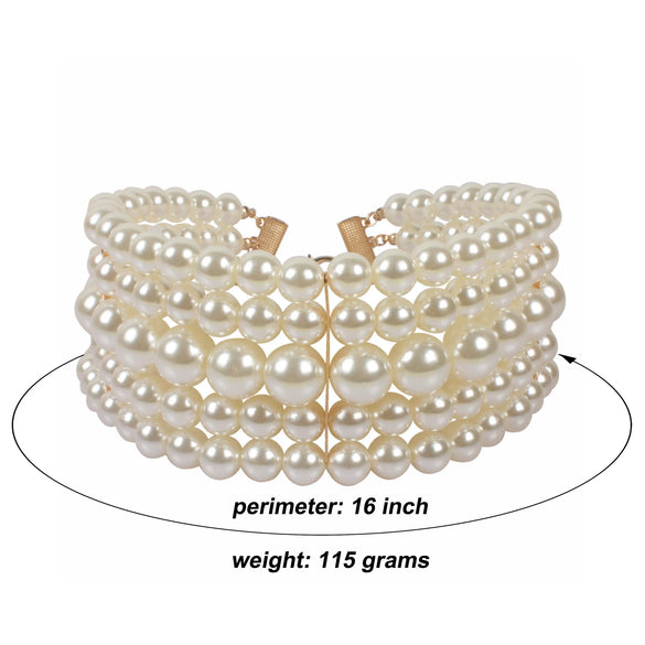 Women's Multilayered Collar Necklace Set Jewelry Imitation Pearl Snake Bone Chain Geometric French Retro Pearlescent Treatment