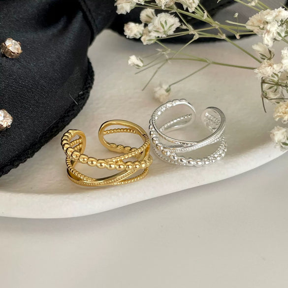 Women's Multilayered Cross Ring 925 Sterling Silver Heart Geometric Design