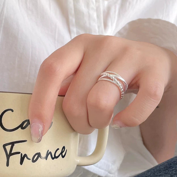 Women's Multilayered Cross Ring 925 Sterling Silver Heart Geometric Design
