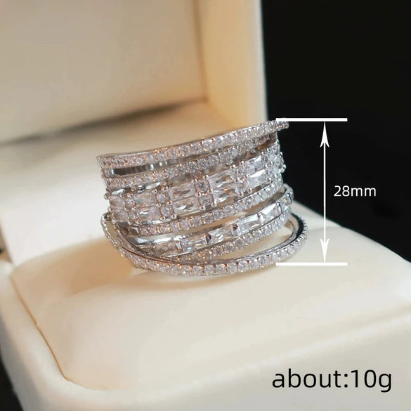 Women's Multilayered Design Ring Jewelry Copper Zirconia Geometric Style