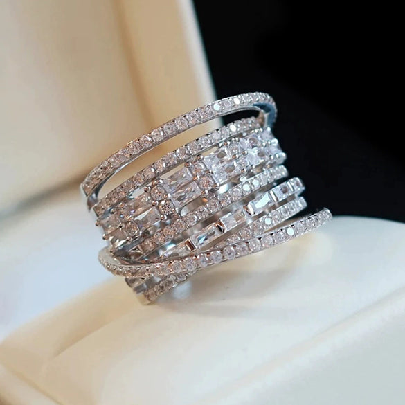 Women's Multilayered Design Ring Jewelry Copper Zirconia Geometric Style