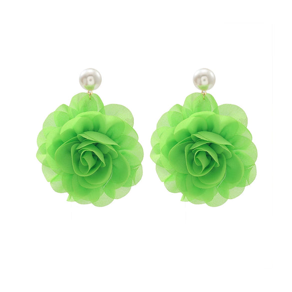 Women's Multilayered Threedimensional Chiffon Earrings Plastic Resin Flower Hand Knitted Chic Style