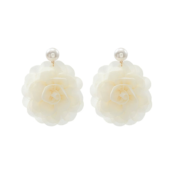Women's Multilayered Threedimensional Chiffon Earrings Plastic Resin Flower Hand Knitted Chic Style