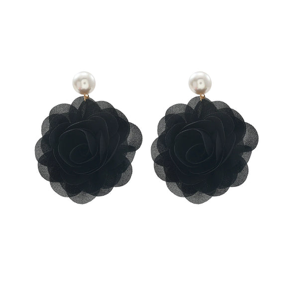 Women's Multilayered Threedimensional Chiffon Earrings Plastic Resin Flower Hand Knitted Chic Style
