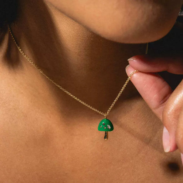 Women's Mushroom Pendant Necklace Geometric Style Copper Mixed Gemstone Inlay 18K Gold Plated