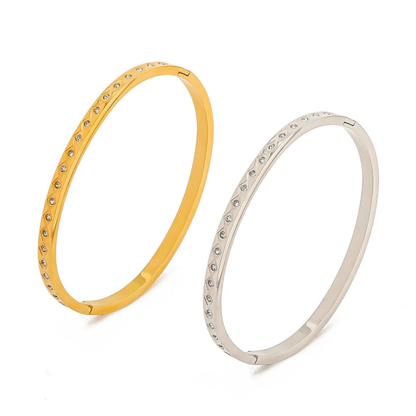 Women's Narrow Version Stainless Steel 18K Gold Plated Bracelet With Diamond Buckle