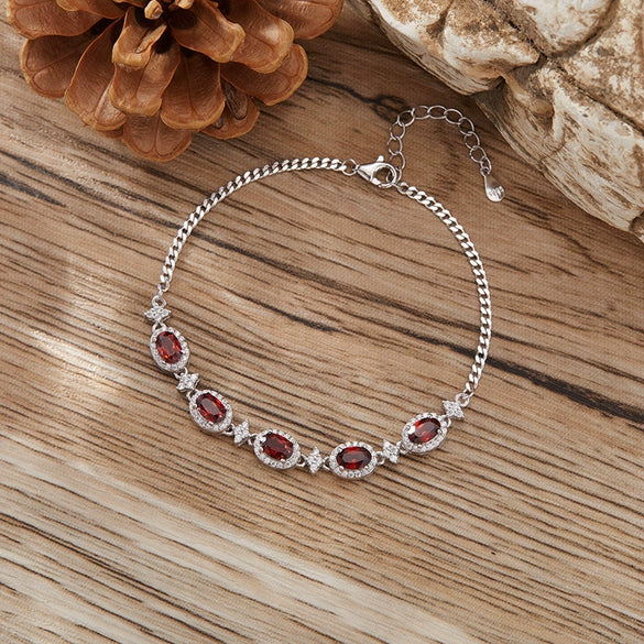 Women's Natural Amethyst Citrine Bracelet S925 Sterling Silver Garnet Topaz Peridot Light Luxury Geometric Jewelry