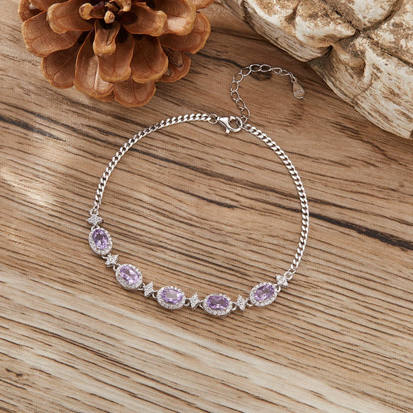 Women's Natural Amethyst Citrine Bracelet S925 Sterling Silver Garnet Topaz Peridot Light Luxury Geometric Jewelry