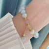Women's Natural Aquamarine Crystal And Strawberry Crystal Pearl Handmade Geometric Design Bracelet Jewelry
