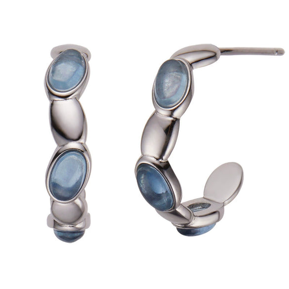 Women's Natural Aquamarine Stud Earrings S925 Sterling Silver Geometric Style Set With Gemstones