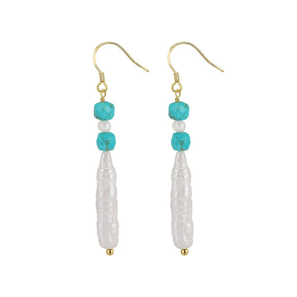 Women's Natural Baroque Turquoise Silver Earrings With Gold Ear Hook Minimalist Style