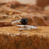 Women's Natural Black And Red Agate Pearl Ring In S925 Sterling Silver With Geometric Design