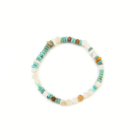 Women's Natural Blue Turquoise Beaded Necklace Handmade Geometric Style