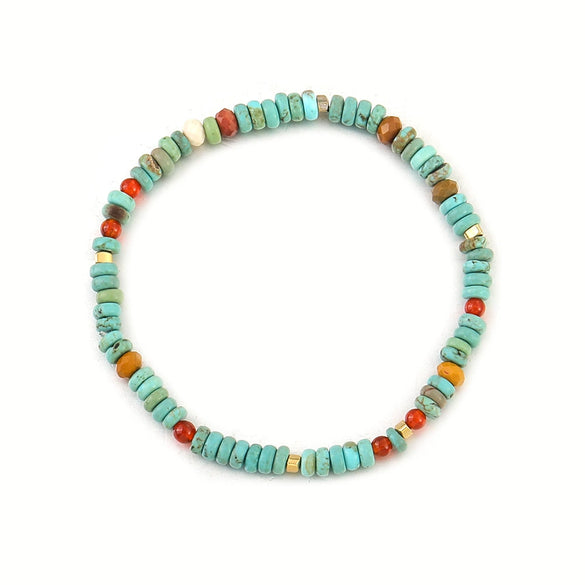 Women's Natural Blue Turquoise Beaded Necklace Handmade Geometric Style