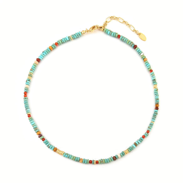 Women's Natural Blue Turquoise Beaded Necklace Handmade Geometric Style