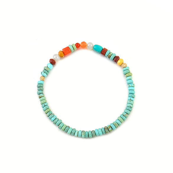 Women's Natural Blue Turquoise Beaded Necklace Handmade Geometric Style
