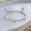 Women's Natural Bohemian Metal Freshwater Pearl And Miyuki Rice Beads Handwoven Geometric Bracelet