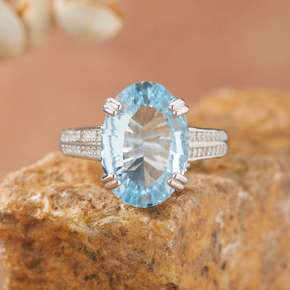 Women's Natural Citrine Amethyst Topaz Ring In S925 Sterling Silver Millennial Cut Geometric Style Set With Crystal