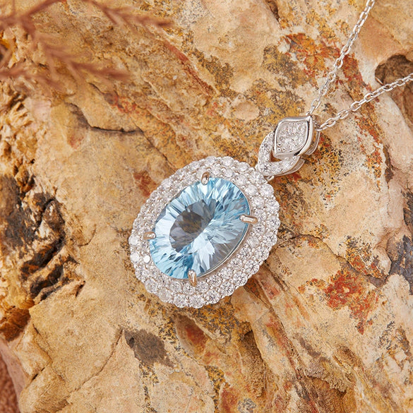 Women's Natural Colored Gemstone Pendant Necklace Geometric Crystal S925 Sterling Silver Millennium Cut
