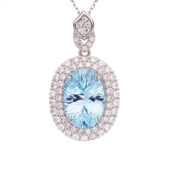 Women's Natural Colored Gemstone Pendant Necklace Geometric Crystal S925 Sterling Silver Millennium Cut