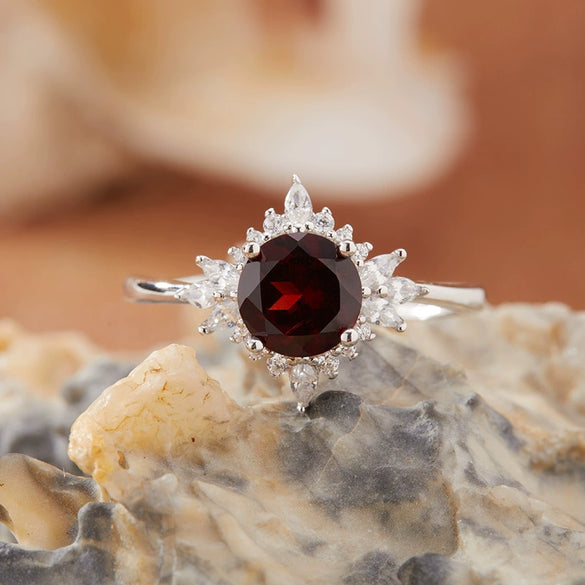 Women's Natural Colored Gemstone Ring S925 Sterling Silver Inlaid With Amethyst Topaz Garnet Geometric Style Set With Gemstones