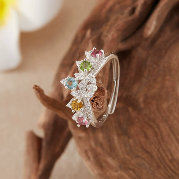 Women's Natural Colored Tourmaline Ring S925 Sterling Silver Crown Style Set With Gems