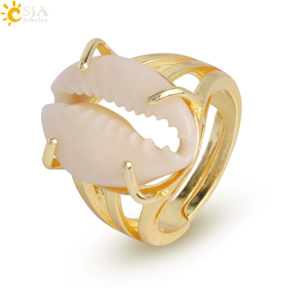 Women's Natural Conch Shell Open Ring With Gold Or Silver Electroplated Finish Simple Creative Adjustable Ring