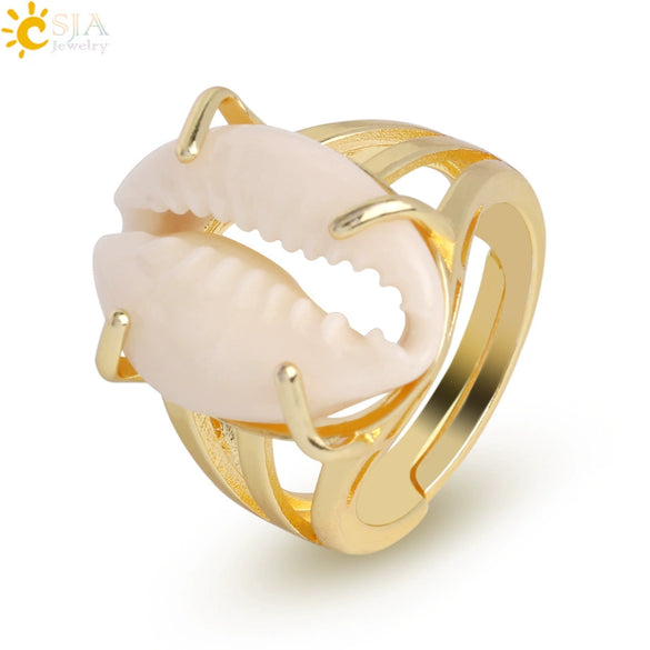 Women's Natural Conch Shell Open Ring With Gold Or Silver Electroplated Finish Simple Creative Adjustable Ring