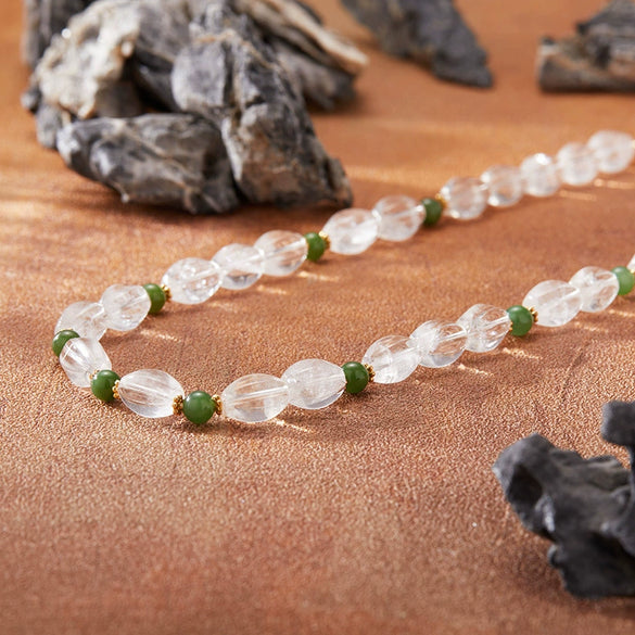 Women's Natural Crystal And S925 Sterling Silver Geometric Clavicle Chain Set Necklace