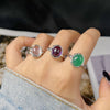 Women's Natural Crystal Gem Set S925 Sterling Silver Geometric Simple Open Ring
