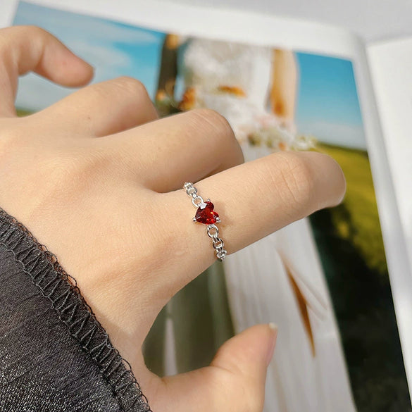Women's Natural Crystal Heart Geometric Pattern S925 Sterling Silver Love Ring Set With Crystal
