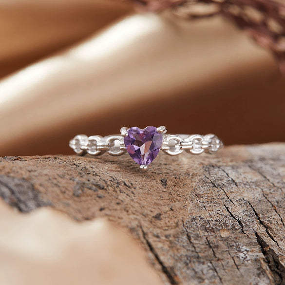 Women's Natural Crystal Heart Geometric Pattern S925 Sterling Silver Love Ring Set With Crystal