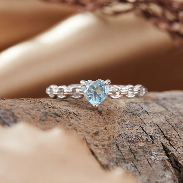 Women's Natural Crystal Heart Geometric Pattern S925 Sterling Silver Love Ring Set With Crystal