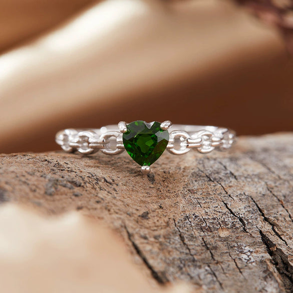 Women's Natural Crystal Heart Geometric Pattern S925 Sterling Silver Love Ring Set With Crystal
