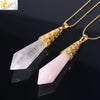 Women's Natural Crystal Hexagonal Prism Bullet Pendant Necklace With Titanium Steel Bead Chain Minimalist Fashion Jewelry